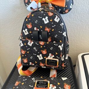 Disney Halloween Candy Corn Loungefly Backpack with matching Wallet And Ears